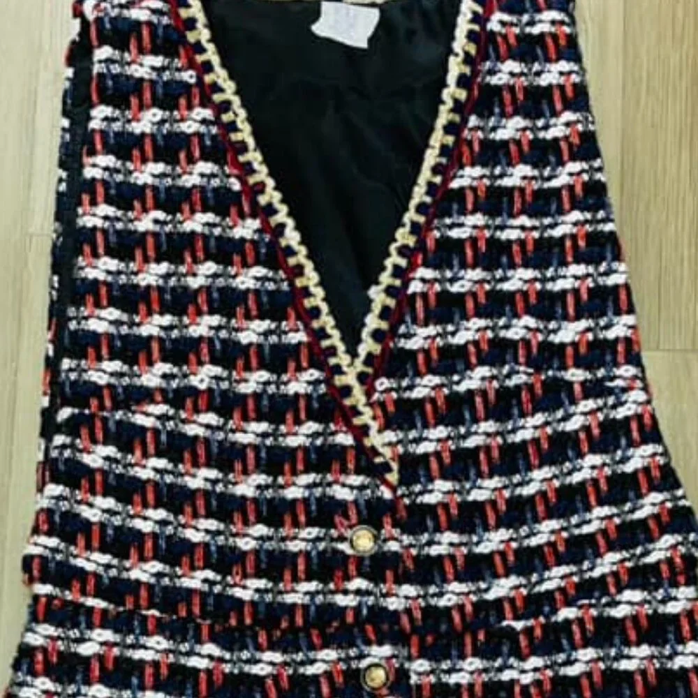 NWOT Striped Pattern Sleeveless Tweed Dress - Picture 4 of 4